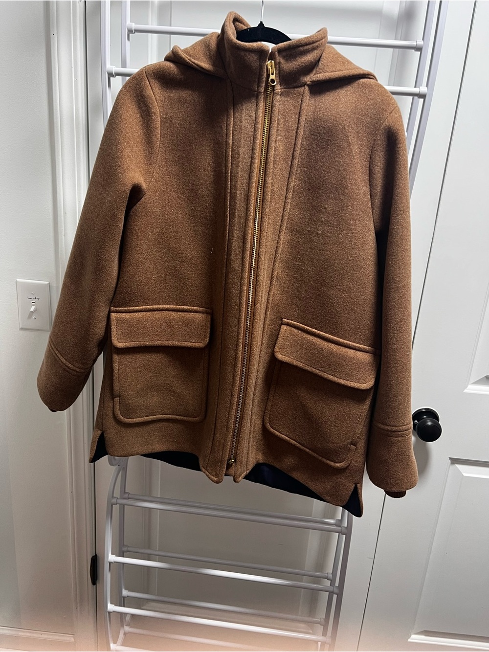 J. Crew Brown Hooded Wool-Blend Pea Coat